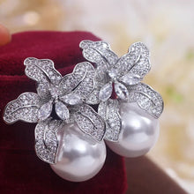 Load image into Gallery viewer, Elegant imitation big pearl stud brudal earrings, suitable for Brides and luxury events. AAA grade Zirconia .
