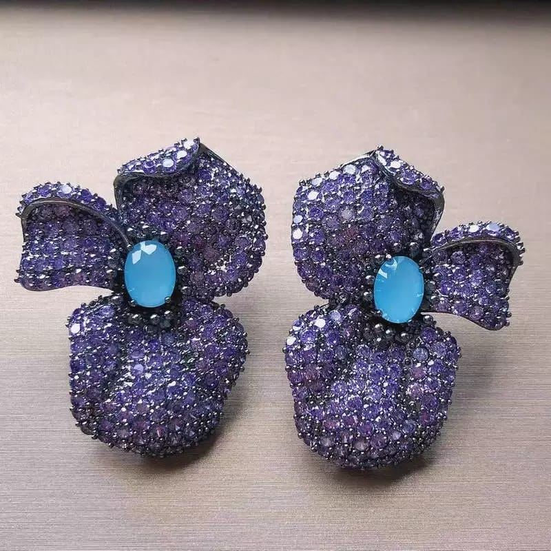 Purple luxury flower earrings