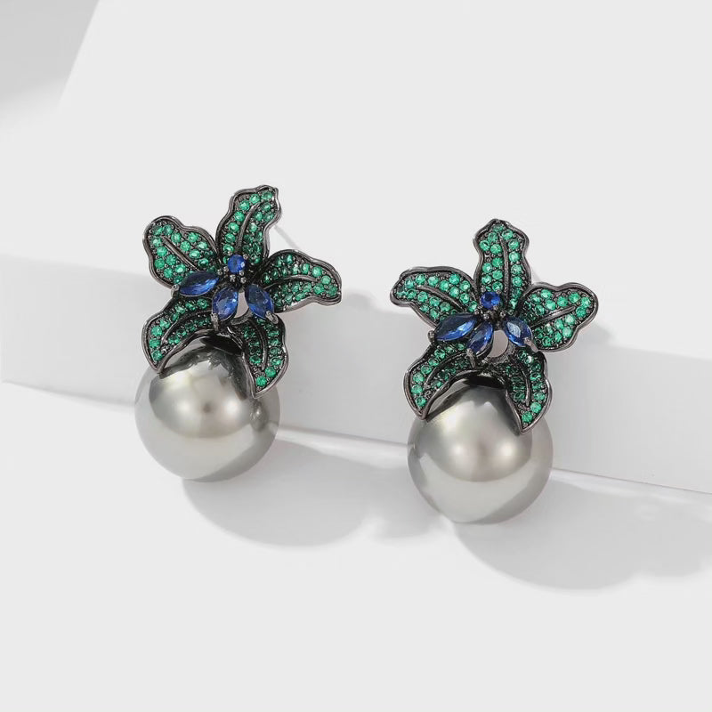 Elegant imitation big pearl stud brudal earrings, suitable for Brides and luxury events. AAA grade Zirconia .