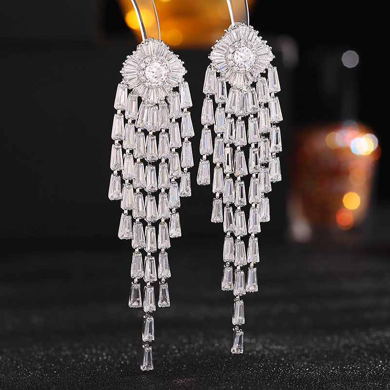 5A AAA grade Zirconia stones strip ear drop luxury earrings