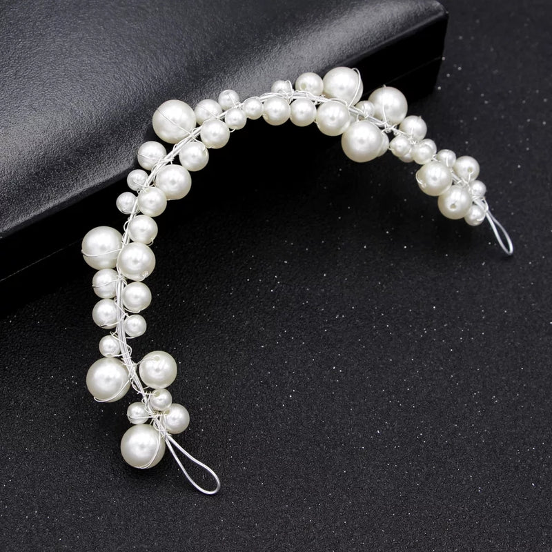 Handmade Big Pearl Flower Headband for Bride Headwear Prom Accessories Party Hair Band Wedding Hair Accessories For Women Tiaras